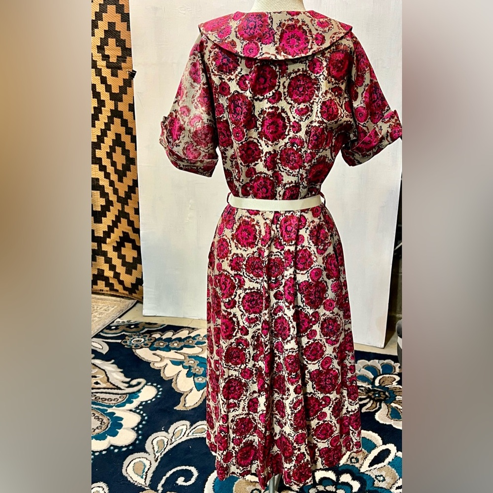 VINTAGE 50s MCM Ann Taylor cotton floral day‎ dress flare skirt rounded collar - Picture 7 of 16